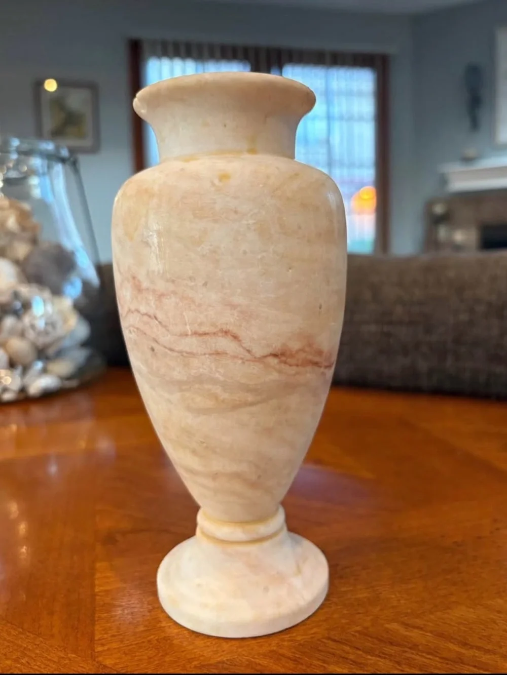Antique Contemporary Egyptian Alabaster Vase, Hand Carved, Classic Shape, 6.5”